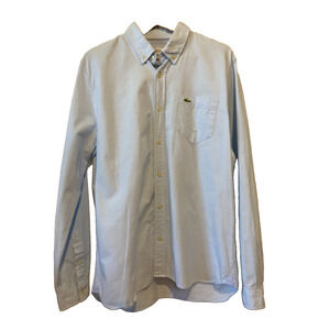 Lacoste Mens Button Up Shirt Regular Fit Sz L Thick Cotton Blue Preppy Alligator
